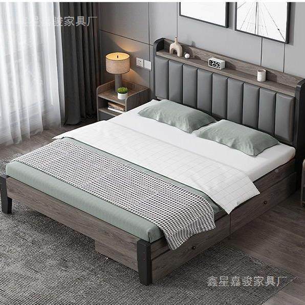 用卧小室1.8米双人床户家型1.GFM2m出租屋简约单人床成人木床1.实