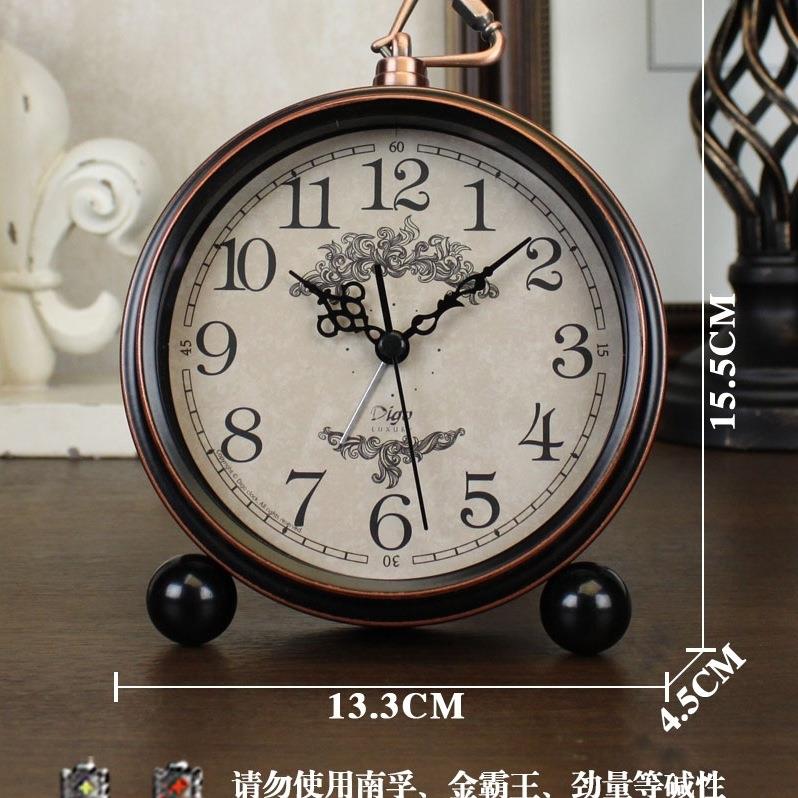 美式闹钟家用钟钟床头静音座学生桌面F95SJMHS台钟小客厅复古时摆