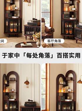 式QCT古实木转角置物架客厅墙卧室小户型三角角拐复角角落收纳法