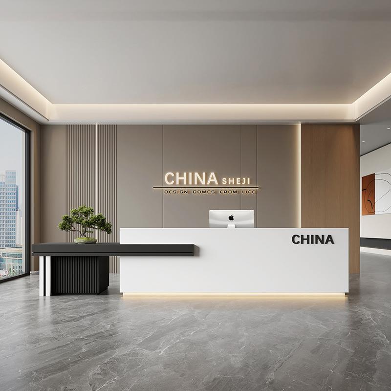 店公司前台酒物业新中式QDG38烤漆接待公桌吧台仿大理石迎办宾接