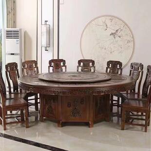 大圆桌全花实木电动雕GMZ转盘大圆别20人大实木桌台纯餐桌墅带家
