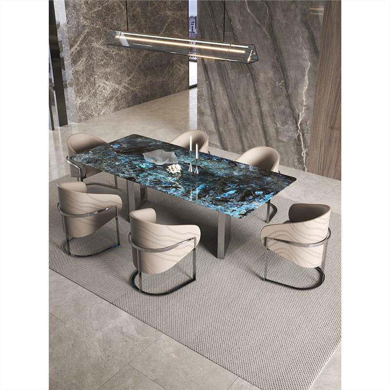 翡蓝翠大理石餐桌轻奢高家端用8089#小户型长形微晶石奢石餐桌椅