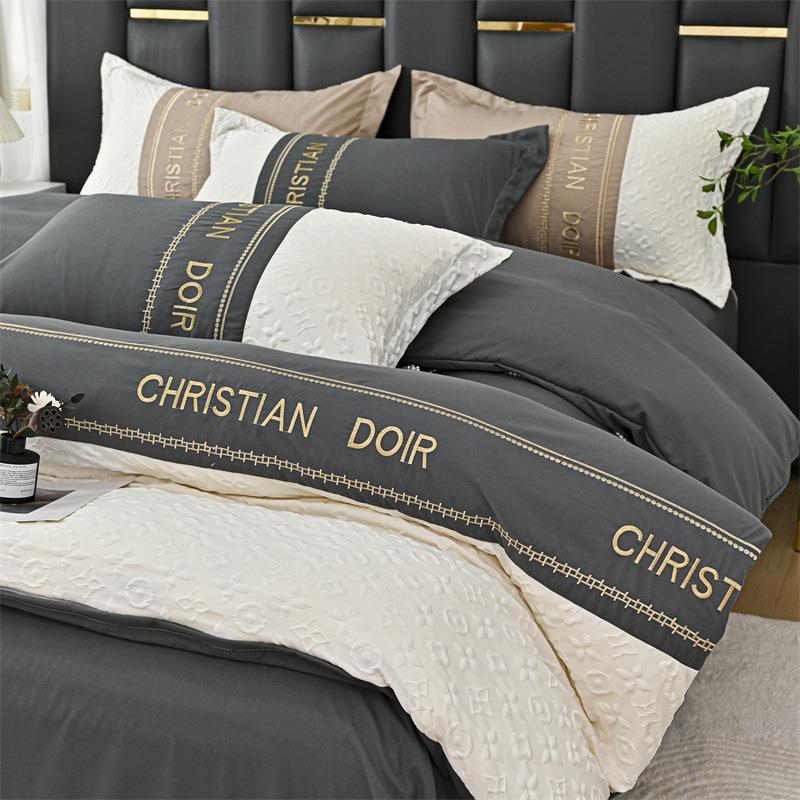 56Ppjjnk新款轻奢刺绣拼纯四件套公立体浮雕花主风床单被色套三接