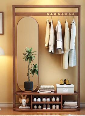 实木挂衣架落地卧KKW架室家用房间帽架穿衣一镜体入户客厅衣衣带