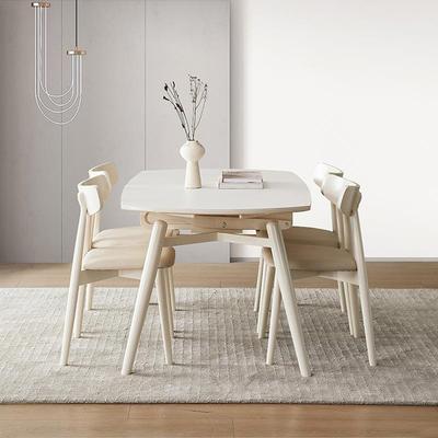 可现伸缩折叠桌子代简约家用小户型木奶油圆风格岩板OFK实餐桌椅