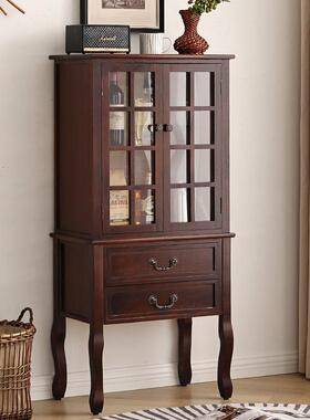 美式复酒柜厅储物柜收古纳展示PUJ柜带门靠墙斗客电视边柜柜实木