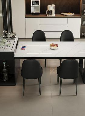 黑色餐岩板岛台餐桌一体家用户型高可伸缩中岛小端台HEY中古风吃