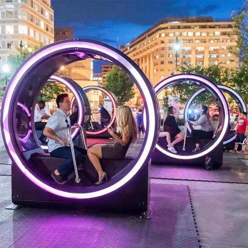 网红园公区骑行自行踏车脚发电灯光GVN划船机景七彩发光健身单车