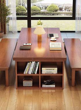 书桌餐桌学生多人读写字厅桌一茶桌一体整套客多功能QAX桌子年阅