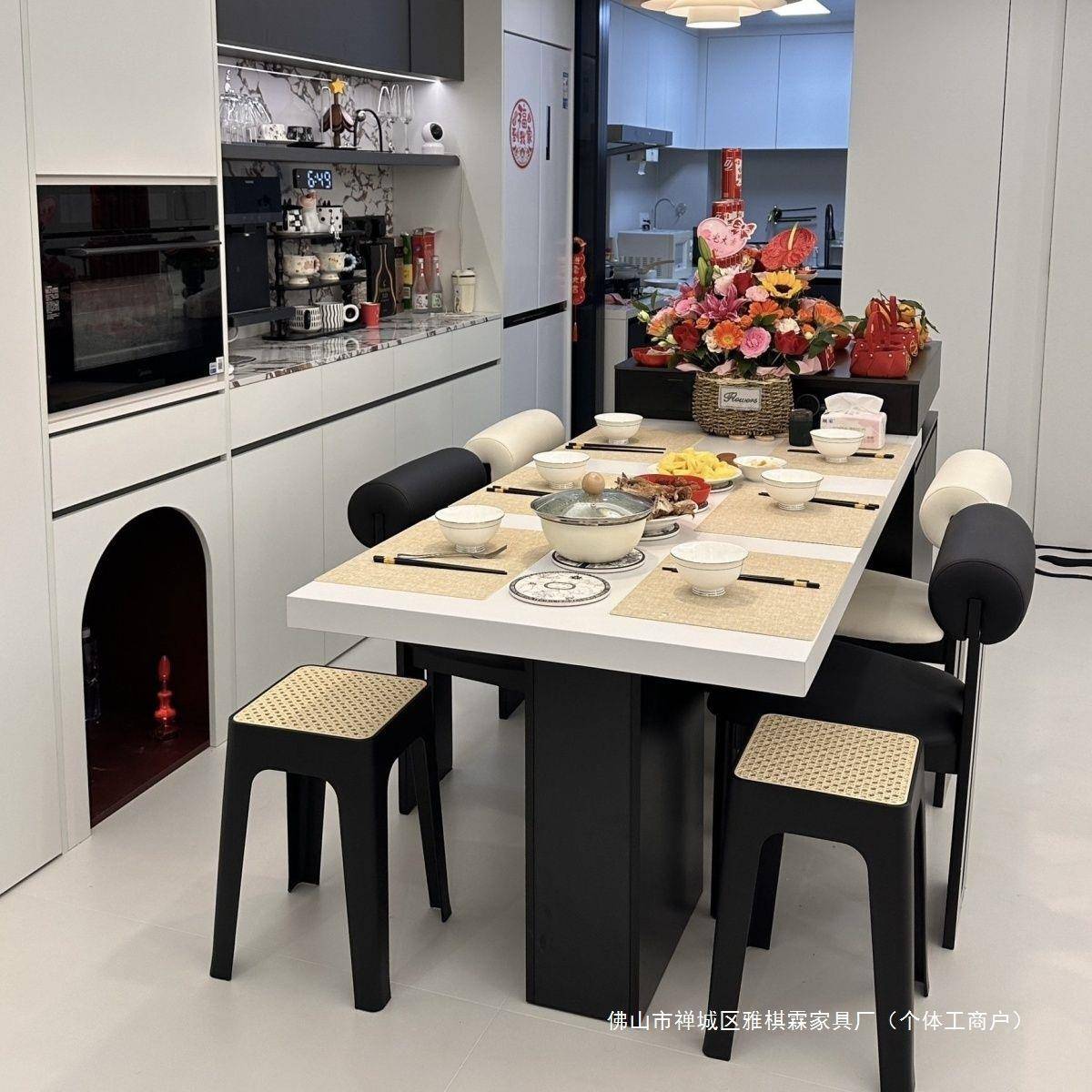 可伸缩VXQ岩板台岛餐桌一家用小户型中台厨房体多功能意式极岛简