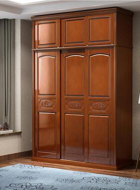 现简约实木推门拉门代XVT衣柜二门三门型经济整体原木移家用收纳