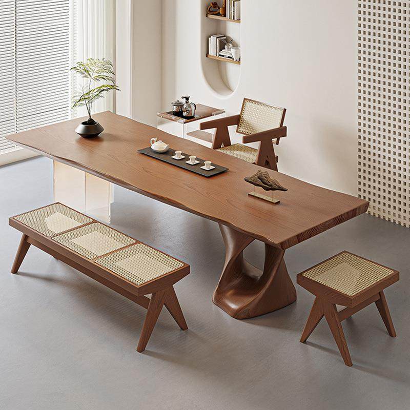 侘寂风整板实木茶桌亚克力白蜡木泡茶桌椅自然边大板原木泡茶桌