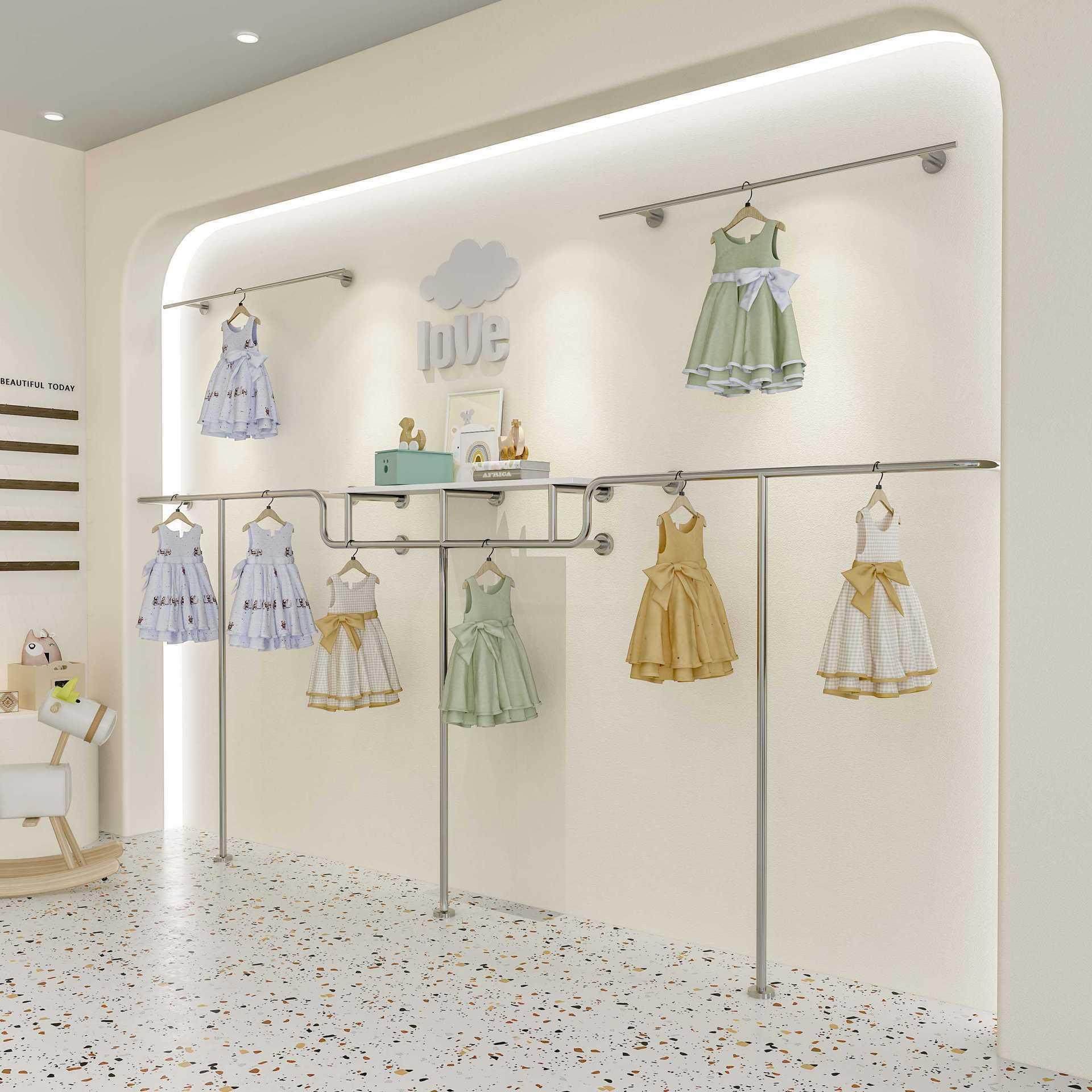 童装店货架上墙壁挂式展示架个性儿童挂衣架商场不锈钢童装架子