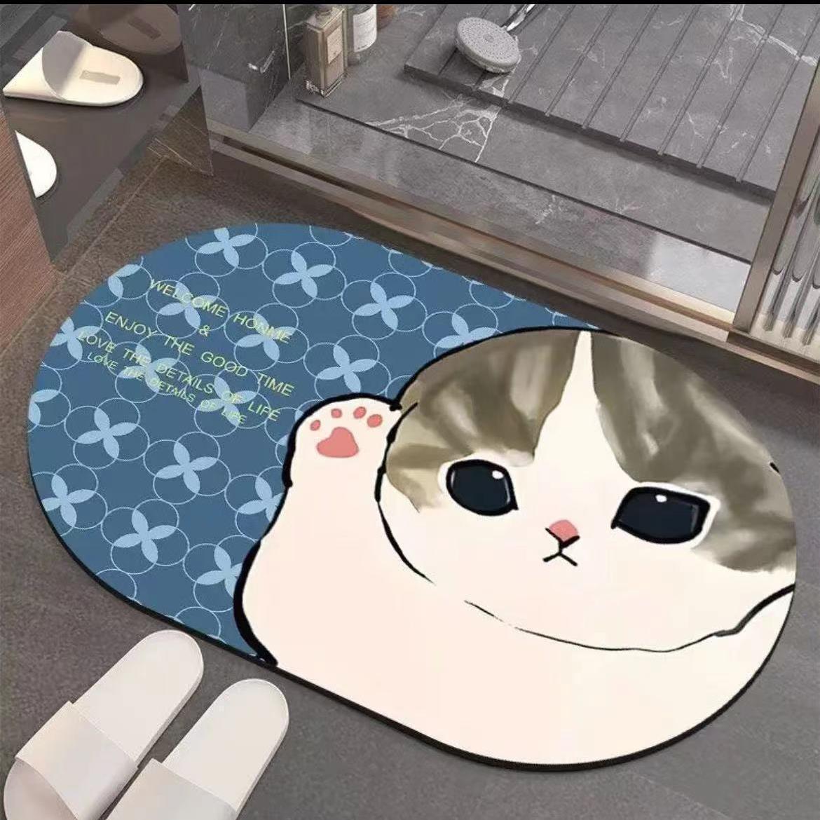 猫咪卡通硅藻泥地垫卫生间耐脏防滑速干浴室门口吸水速干地垫