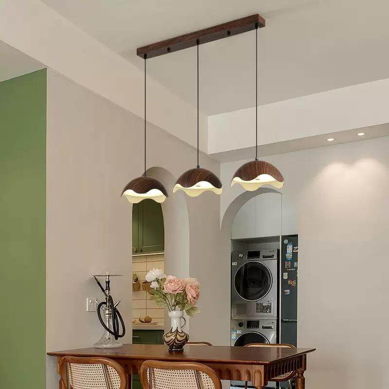 中古风餐厅灯复古胡桃木纹三头饭厅餐桌灯新中式禅意茶室吧台吊灯