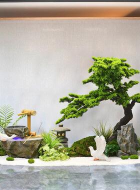 室内景观造景水景观流水摆件循环水新中式庭院茶室迎客松绿植
