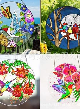 可爱蜂鸟彩色亚克力玻璃鸟窗悬挂家居装饰吊坠 墙门挂饰装饰阳台