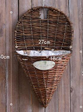 壁挂花盆柳编藤编半圆墙上悬挂墙壁室内外阳台挂栏杆创意装饰花篮