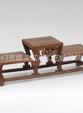 实木小花架博古架红木花几置物架中式鸡翅瓷瓶架中高两低底座