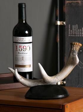 复古鹿角桌面创意摆设红酒架装饰树脂工艺品摆件酒柜装饰橱窗餐厅