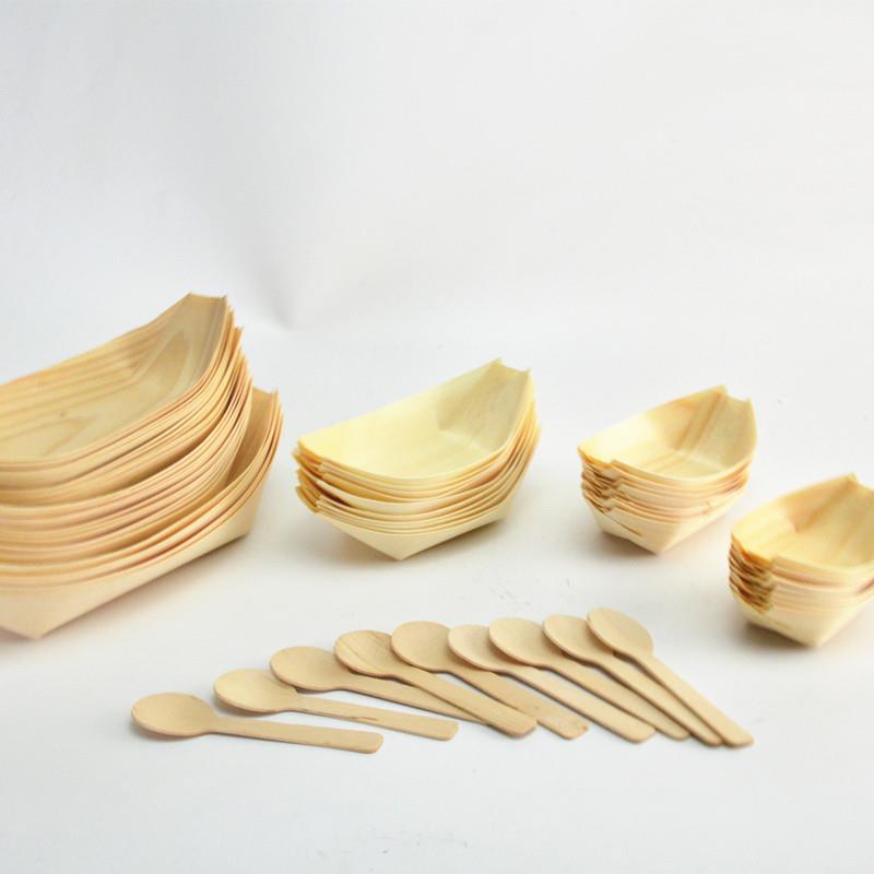 一次性船形盘子木餐具沙拉碗水果甜品蛋糕碟子环保