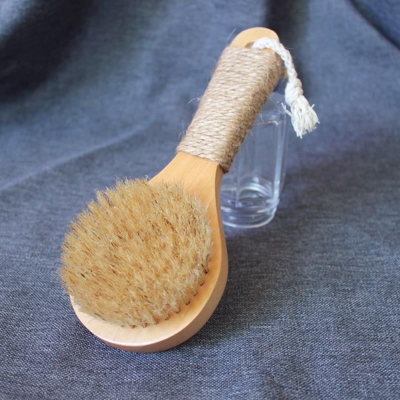 20CM防滑短柄实木猪鬃硬毛洗澡刷沐浴刷搓背搓灰刷全身体刷子干刷