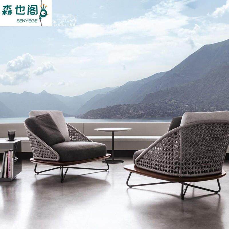 户外沙发菠萝格实木休闲藤椅茶桌组合防水酒店露阳台别墅庭院家具