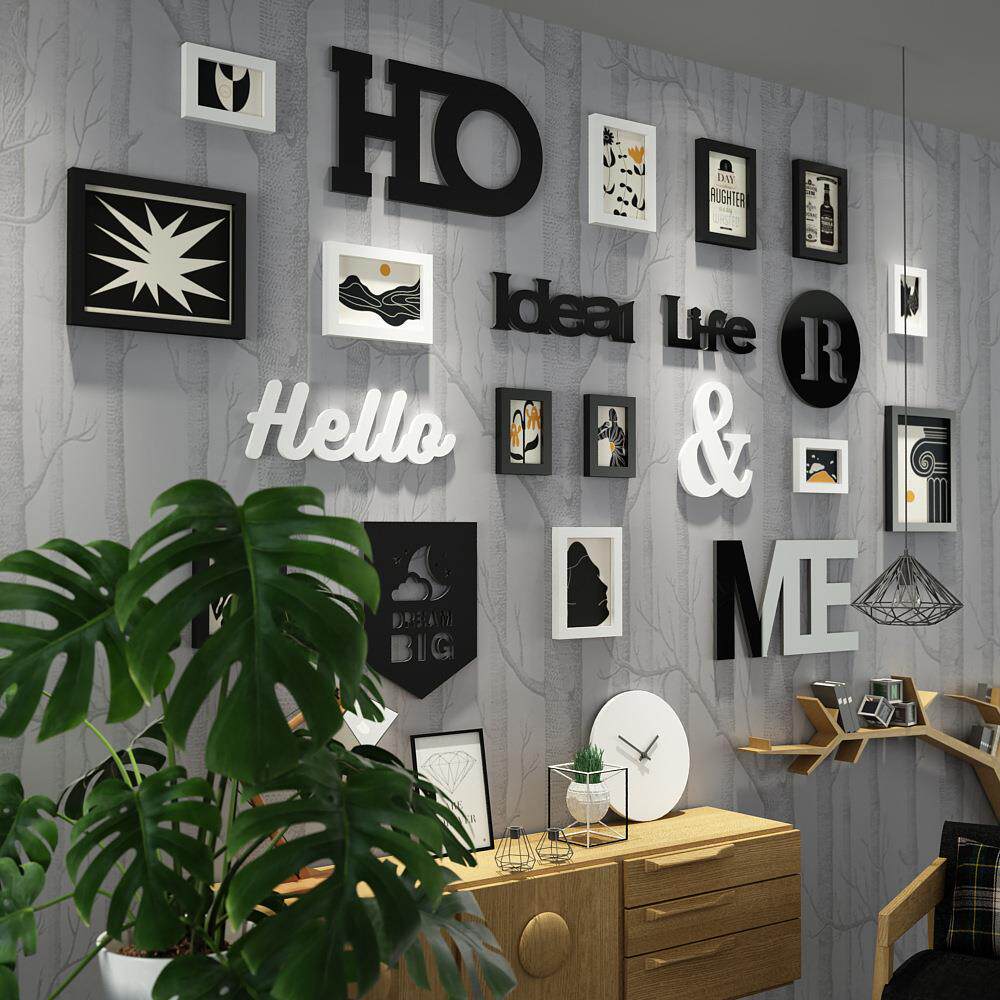 高分子_B06现代简约照片墙黑白艺术装饰客厅挂画组合相框墙挂饰品