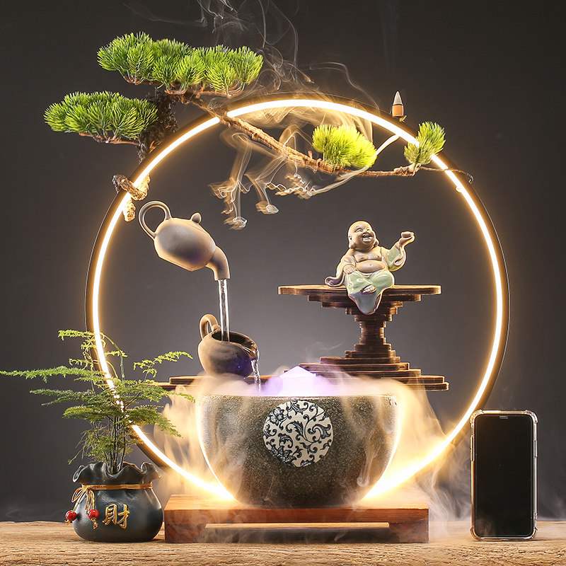 轻奢流水循环桌面悬壶摆件书房客厅办公室装饰品开业乔迁新年礼品,家居饰品,流水摆件,淘宝优惠券,粉丝福利购,淘宝优惠卷