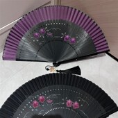 高档玫瑰喷绘折叠扇子随身携带便携小扇子古风小号折扇复古风旗袍