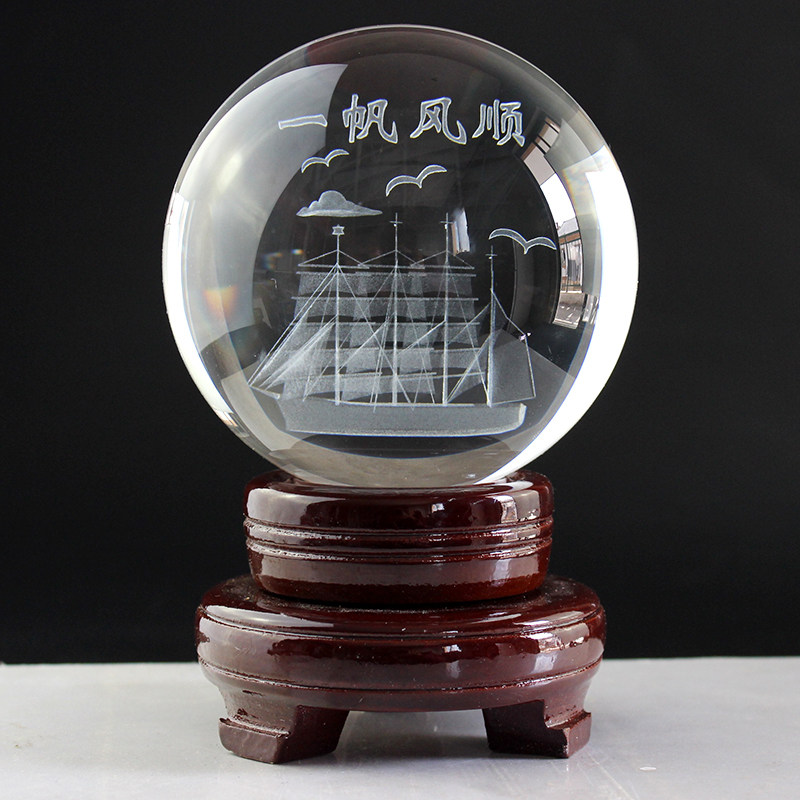 水晶球内雕3D船一帆风顺家居饰品摆件乔迁送礼可定制图案logo,家居饰品,装饰摆件,淘宝优惠券,粉丝福利购,淘宝优惠卷