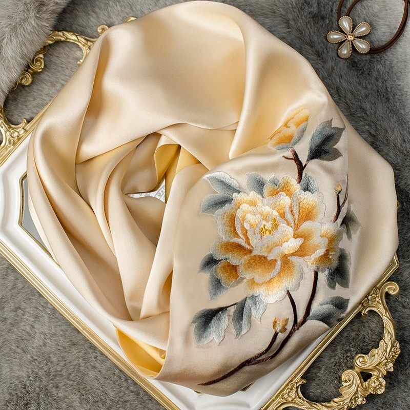 真丝丝巾女双色百搭苏绣旗袍披肩外搭妈妈礼盒冬季送礼桑蚕丝围巾