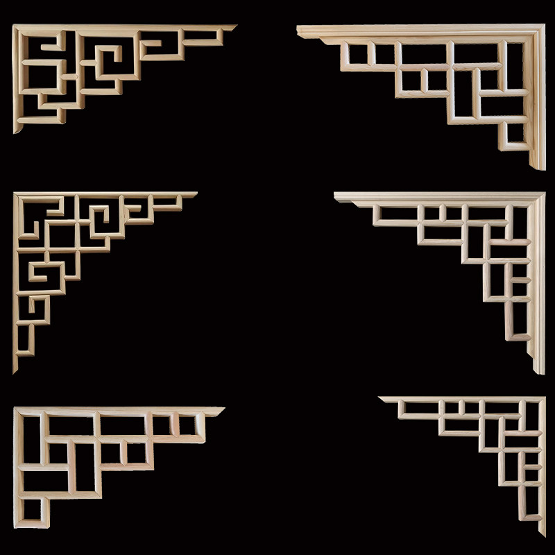 东阳木雕实木角花新中式悬吊式天花板 垭口装饰镂空花格门洞门楣