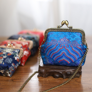雙姊妹热卖复古手工口金包真丝面料搭扣小零钱包女卡包国风礼物
