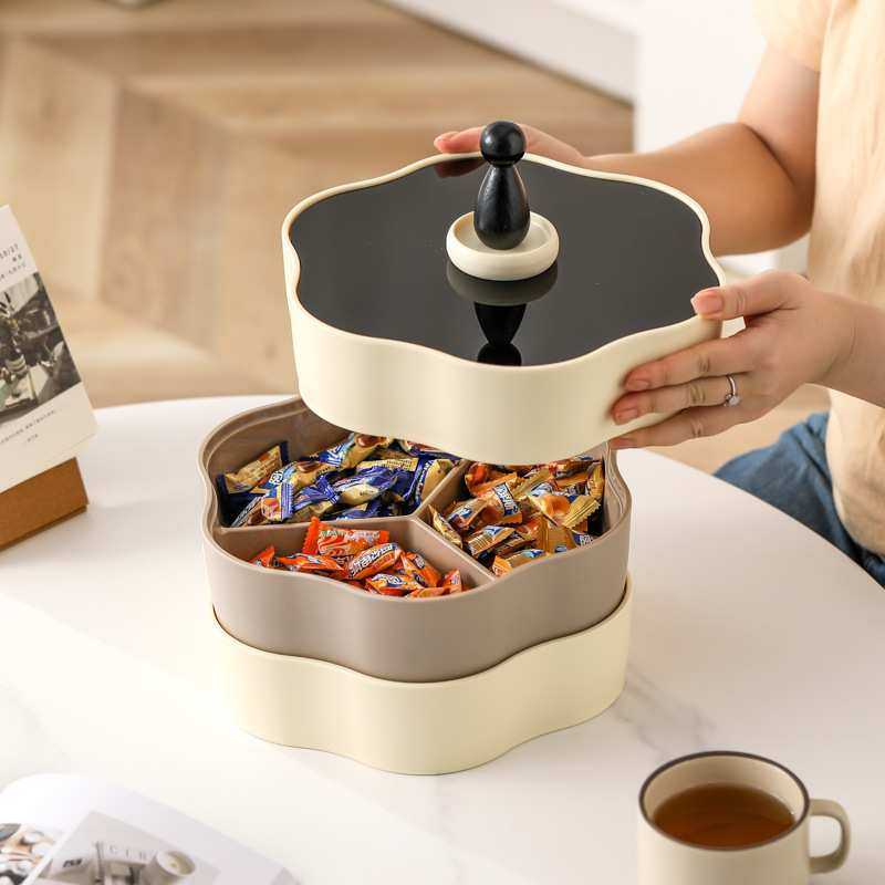 奶油风干果盘家用客厅高颜值新年零食多层分格收纳旋转坚果糖果盒,3C数码配件,摄像机配件,淘宝优惠券,粉丝福利购,淘宝优惠卷