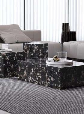 HJY2316中茶几大理石茶几组合小户型客厅家用黑色意式轻奢现代