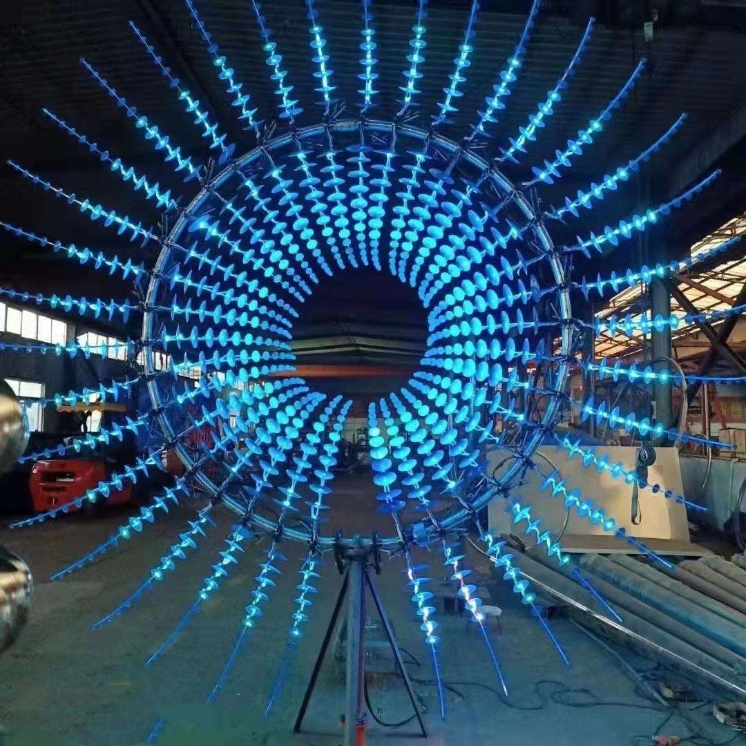 创意风动艺术雕塑不锈钢灯光动态雕塑景区广场特色大型道具水母灯