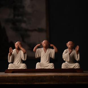 憨匠先生紫砂陶三不猴茶宠不看不说不听茶桌茶盘茶周边茶空间摆件