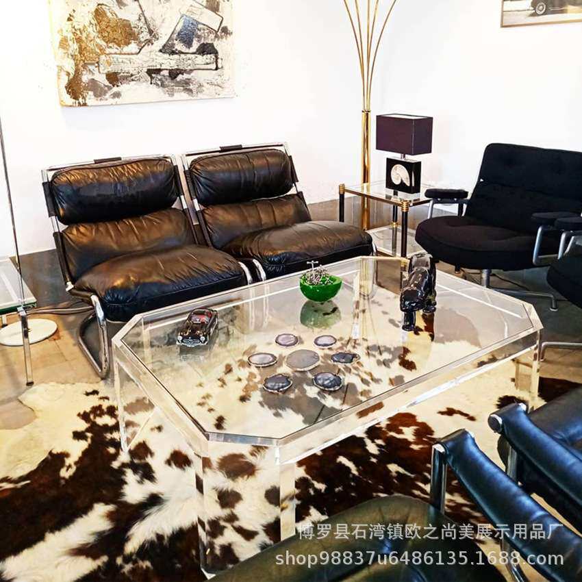 茶几亚克力透明钢化玻璃客厅茶桌水晶工业风咖啡桌家用商用