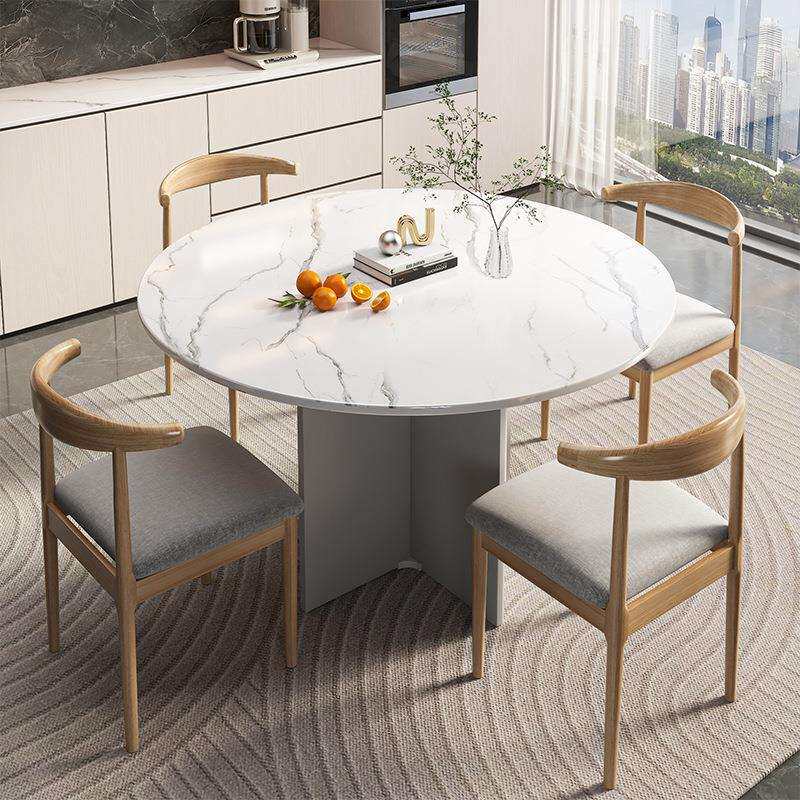 圆形餐桌现代轻奢风餐桌椅子一套吃饭桌子家用小户型洽谈桌椅组合