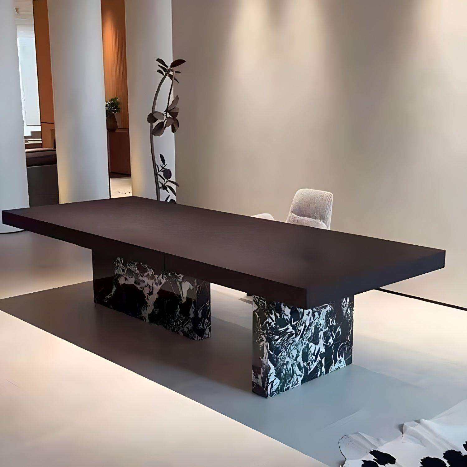 轻奢现代简约岩板茶台意式极简桌椅组合别墅客厅设计创意艺术