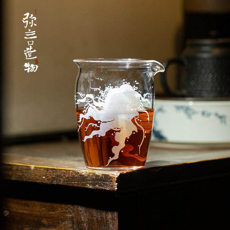 弥言创意水母玻璃公道杯家用加厚玻璃分茶器透明均杯匀杯茶道配件