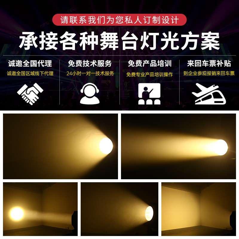 COB调焦面光灯led聚光灯远距离200w旋转摇头舞台灯光补光射灯