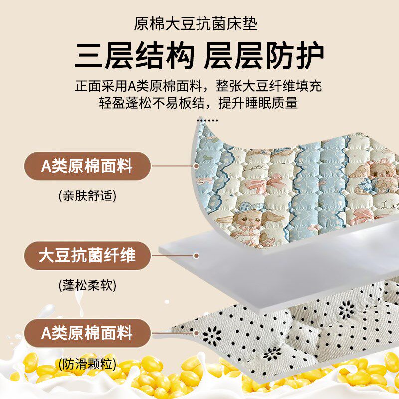 大豆夹棉床垫单件印花防滑床垫单人被褥床褥薄床垫学生宿舍四季用,床上用品,床垫/床褥/床护垫/榻榻米床垫,淘宝优惠券,粉丝福利购,淘宝优惠卷