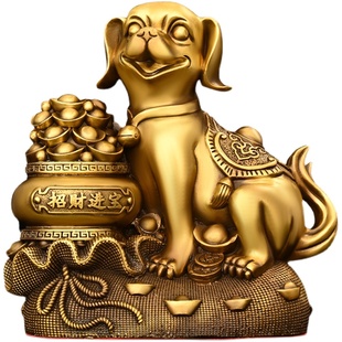 铜狗摆件纯铜聚宝盆狗生肖狗钱袋狗家用办公室装饰狗年吉祥金钱狗
