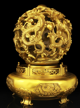 纯黄铜九转乾坤龙鼎客厅办公室家居装饰招財摆件开业礼品