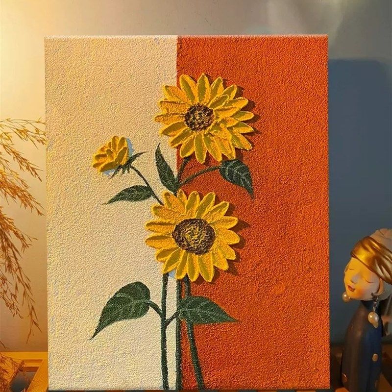 向日葵花朵石英砂丙烯肌理画diy手工数字油画填色油彩客厅装饰画,家居饰品,DIY/数字油画,淘宝优惠券,粉丝福利购,淘宝优惠卷