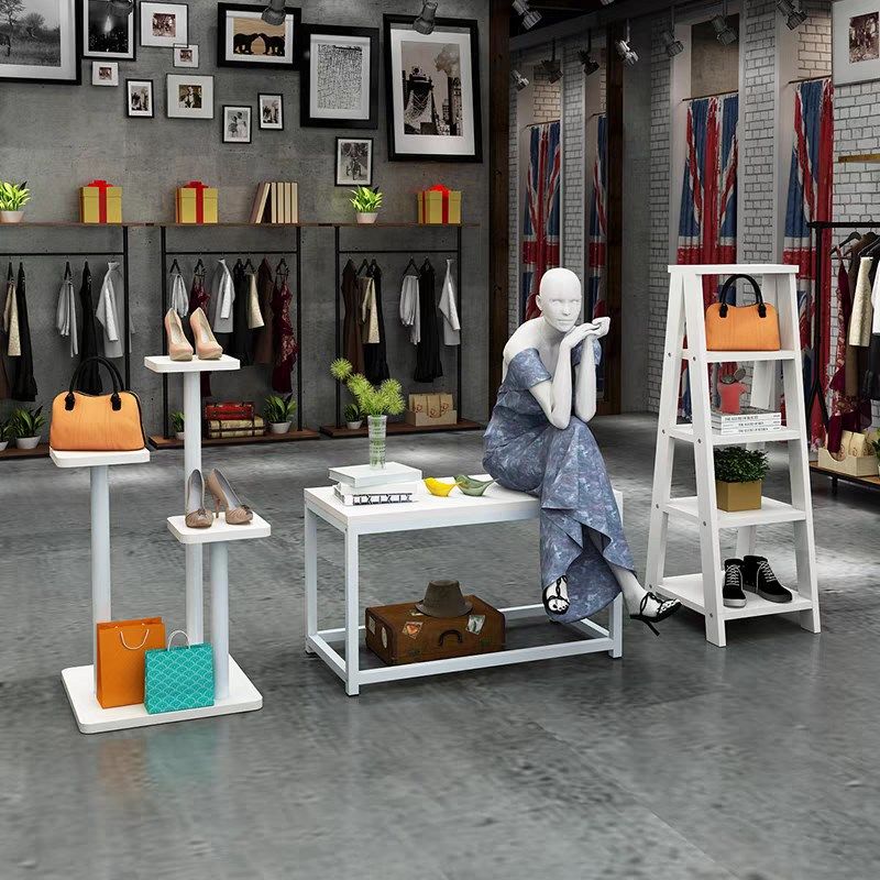 木质组合展柜橱窗展示架鞋子服装包包化妆品流水台中岛橱窗展示柜