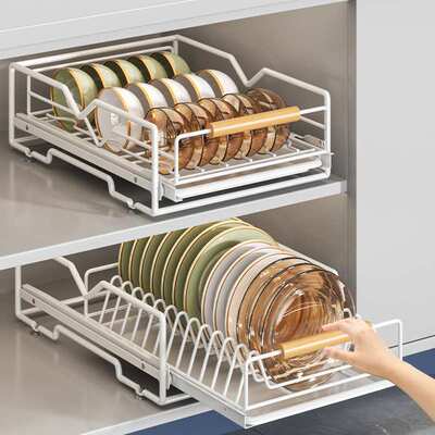 厨房碗碟收纳架橱柜内置抽屉式放碗盘拉篮抽拉碗架盘子沥水置物架