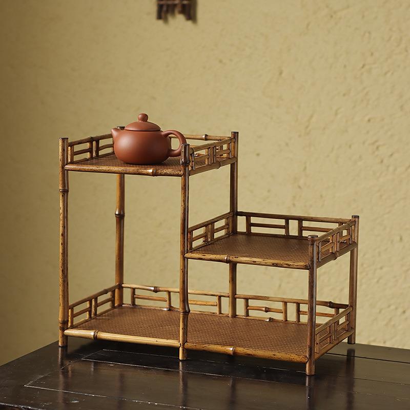 茶室书房桌面摆件置物架新中式博古架茶道配件茶棚茶具收纳展示架